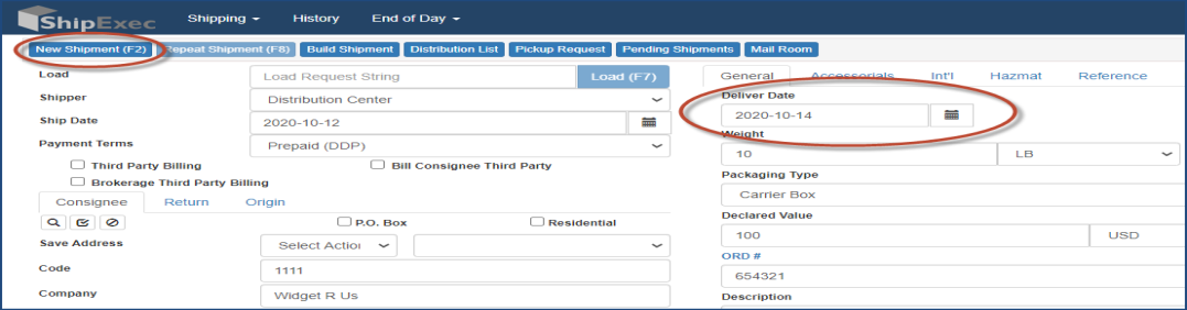 Creating new shipment with standard template using priority shipping mode